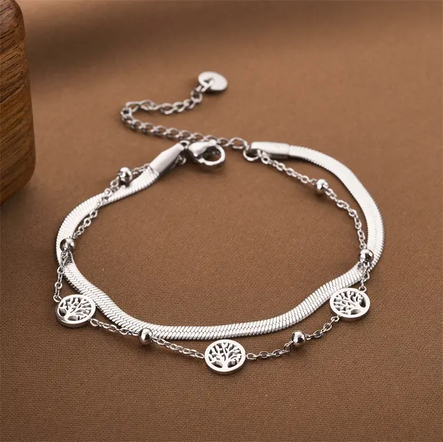 Niche Design Pachira Macrocarpa Double Layer Twin Bracelet For Women 6668 Silver - Shop at LoveMi