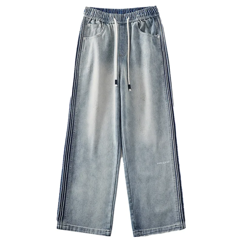 Side Wrinkle Design Elastic Waist Jeans Blue - Shop at LoveMi