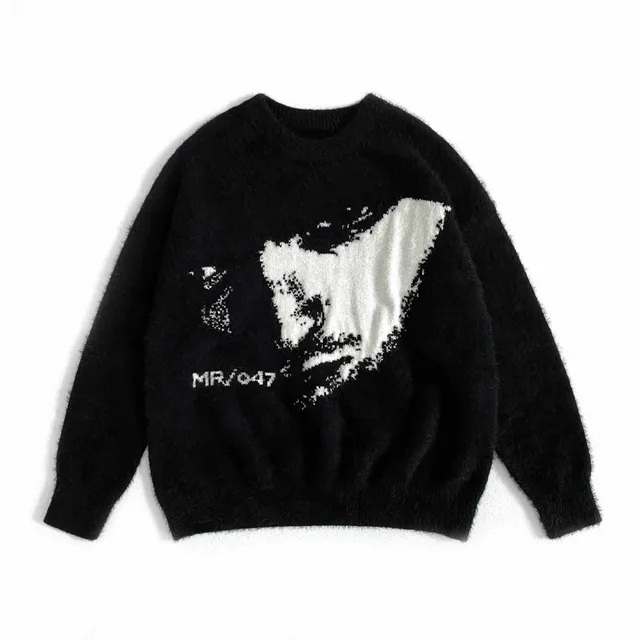 Soft Glutinous Mink like Map Printed Sweater Black - Shop at LoveMi