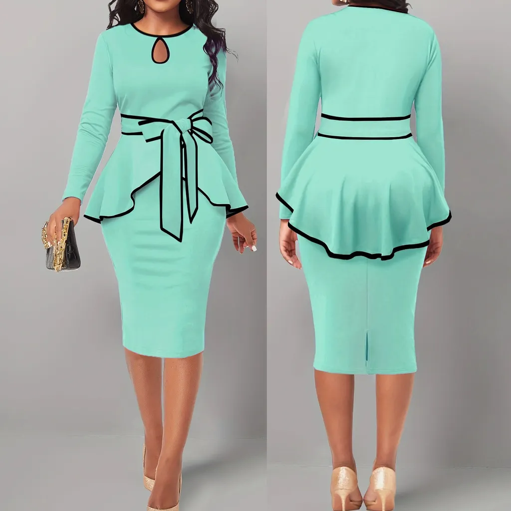 Irregular Suit Skirt Ruffle Top Back Slit Skirt - Emerald