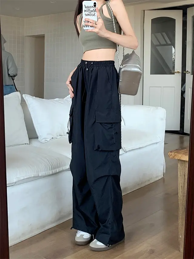 Workwear Pants Women's Thin High Waist Wide Leg Trousers Black - Shop at LoveMi