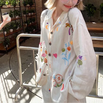 Summer New Full Score Summer Embroidered Shirt Shorts Red - Shop at LoveMi