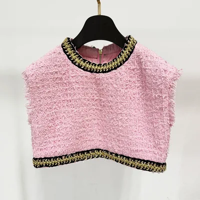 European And American Short Sleeveless Vest Top Heavy Industry Chain Decoration Tweed Skirt Clothes - Shop at LoveMi