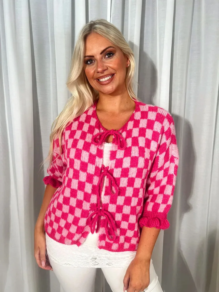 Women's Plaid Rope Long sleeved Sweater Rose Red - Shop at LoveMi