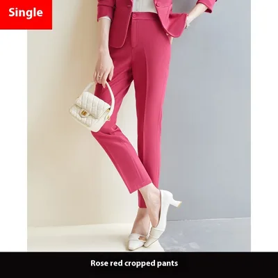 Rose Red Suit Lightly Mature High end Temperament Business Wear Small Suit Interview 5032 Rose Red Cropped Pants - Shop at LoveMi
