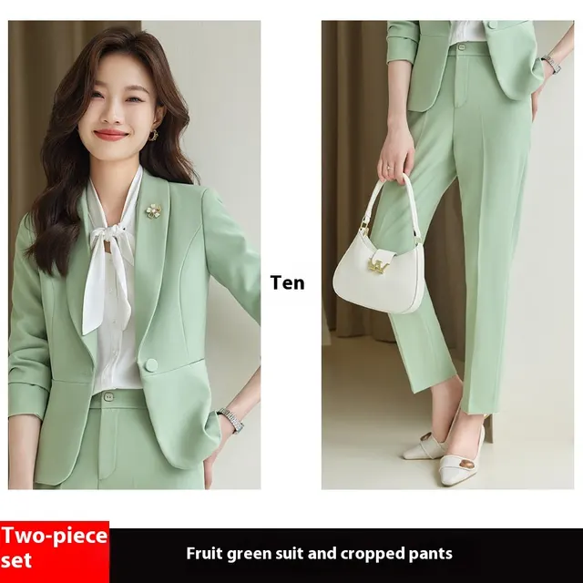 Rose Red Suit Lightly Mature High end Temperament Business Wear Small Suit Interview Fruit Green Suit Fruit Pants - Shop at LoveMi