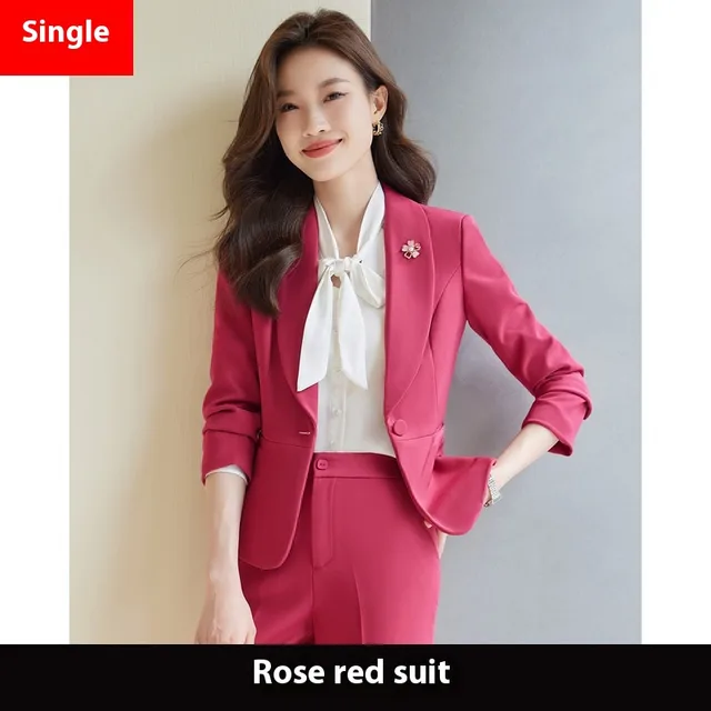 Rose Red Suit Lightly Mature High end Temperament Business Wear Small Suit Interview Rose Red Suit - Shop at LoveMi