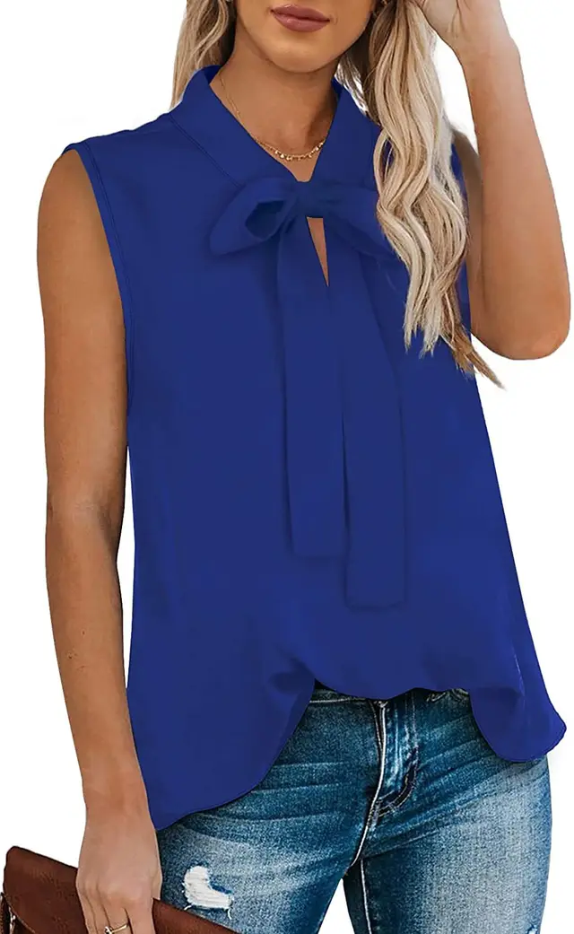 Women's Solid Color Top Neck Bow Tie Bow Vest Blue - Shop at LoveMi