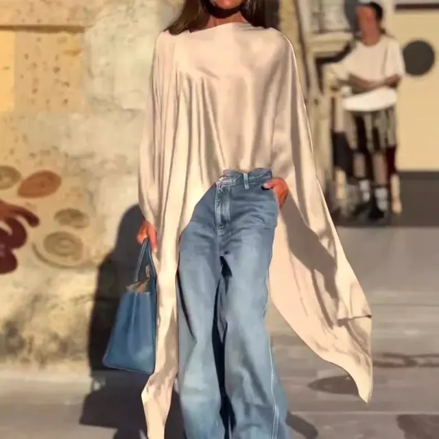 Independent Station Irregular Hem Loose And Stylish Long Sleeves Apricot - Shop at LoveMi