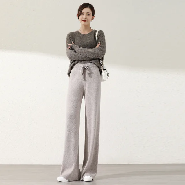 Women's Fashionable Cashmere Knitted Wide leg Pants Elegant Tuo - Shop at LoveMi
