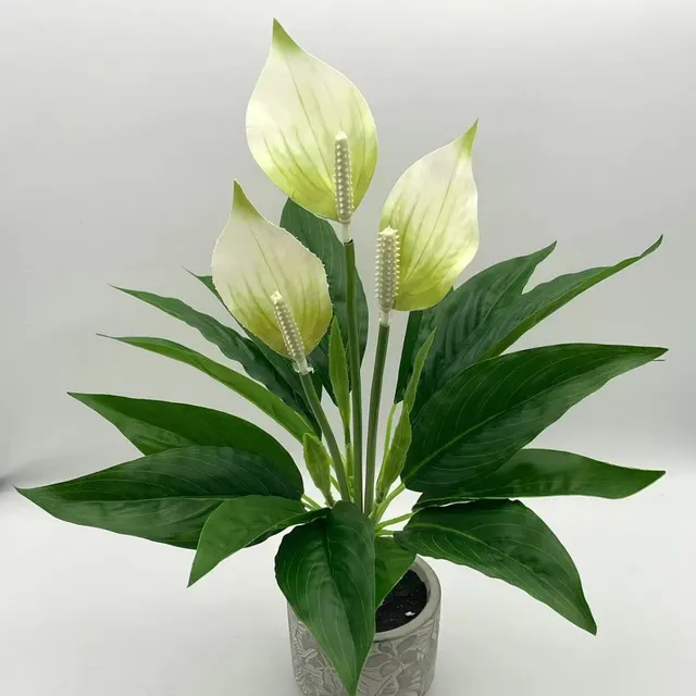 Simulation Green Plant Potted Artificial Flowers White With Black Basin - Shop at LoveMi