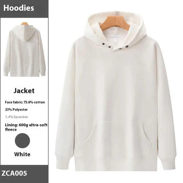 Drop Shoulder Winter Rewear Brushed Hoodie Men's Sweater White - Shop at LoveMi