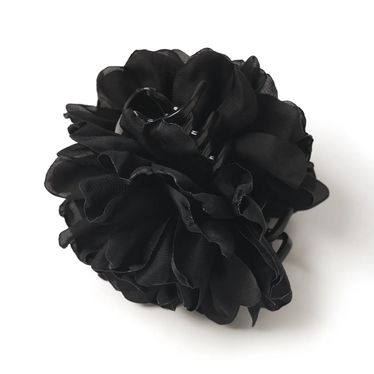 Female Minimalist French Satin Camellia Large Gripper - Black