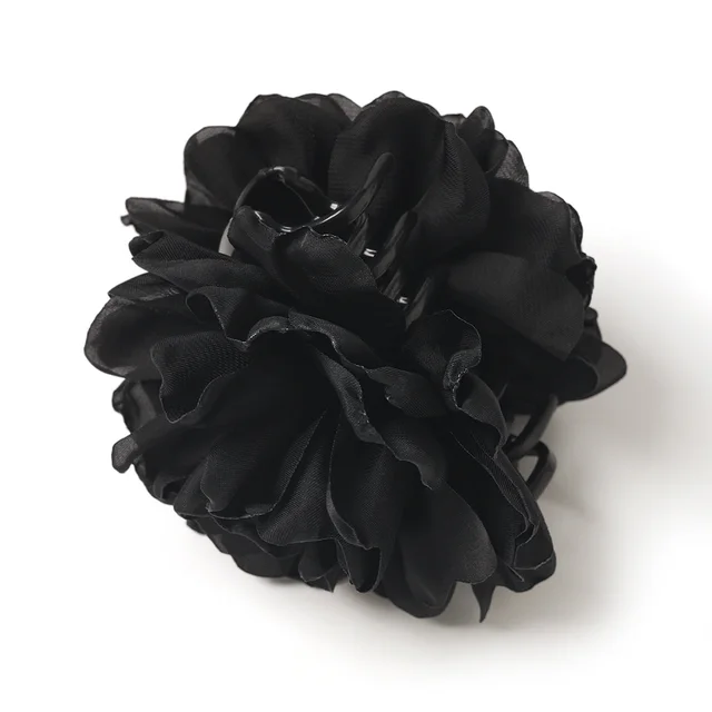 Female Minimalist French Satin Camellia Large Gripper Black - Shop at LoveMi