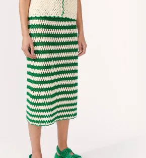 Women's Striped Lapel Hollow Short sleeved Top With Skirt Suit Green Skirt - Shop at LoveMi