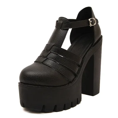 Closed Toe Sandals High Heel Thick Bottom Waterproof Women's Shoes Black - Shop at LoveMi