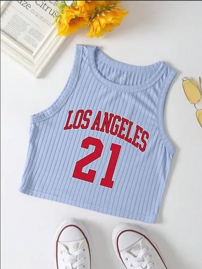 Women's Sexy Print Loose fitting Cropped Top Women's Vest Light Blue - Shop at LoveMi