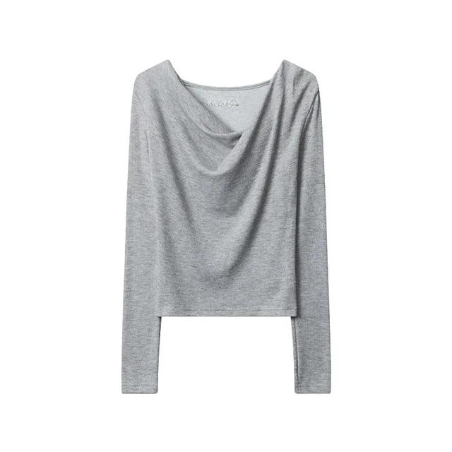 Pleated Design Slim fit Long Sleeve Flower Gray - Shop at LoveMi