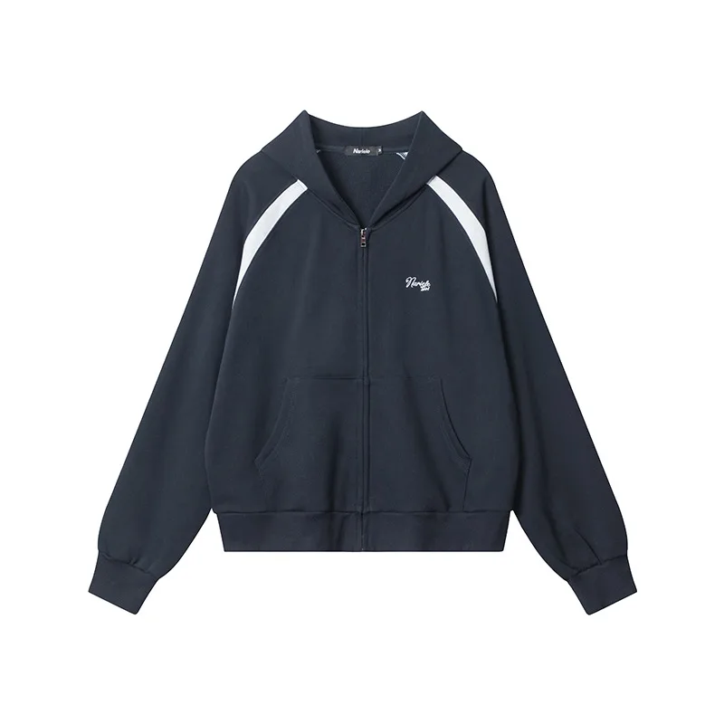 Sports Casual Cardigan Coat American Loose Letter Embroidery Sapphire Blue - Shop at LoveMi