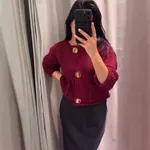 Fashionable All-match Basic Round Neck Knitted Cardigan Jacket - Red