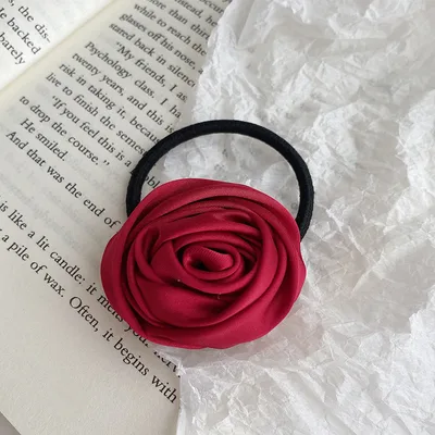 Rose Flower Hairband Niche Rubber Band Wine Red - Shop at LoveMi