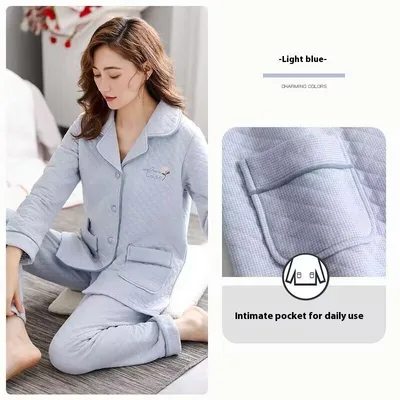 Women's Thick Warm 100 Cotton Pajamas Cardigan 5506 - Shop at LoveMi
