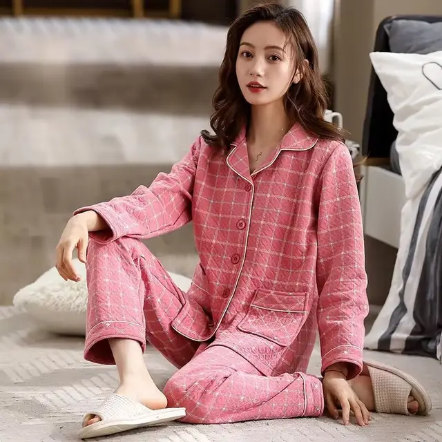 Women's Thick Warm 100 Cotton Pajamas Cardigan Cy5505 - Shop at LoveMi