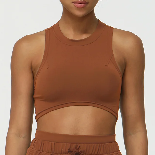 Women's Short Cropped Sports Shockproof Vest Brown Coffee - Shop at LoveMi