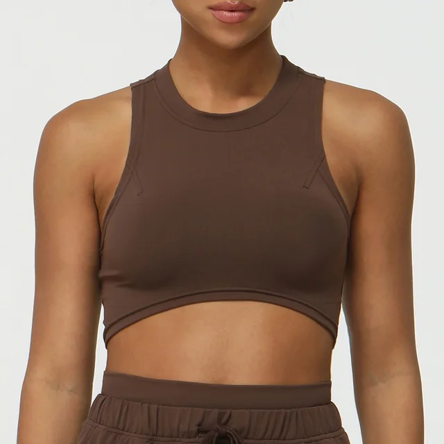 Women's Short Cropped Sports Shockproof Vest Deep Coffee - Shop at LoveMi