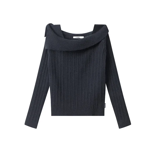 Off shoulder Sweater Autumn And Winter Lazy Style Loose Outer Wear Bottoming Off shoulder Black - Shop at LoveMi