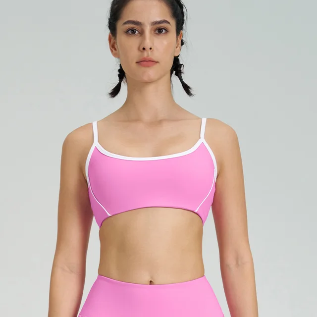 Sports Underwear Spaghetti Strap Tight Shockproof Outdoor Fitness Barbie Pink - Shop at LoveMi