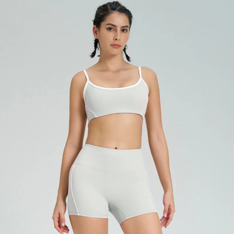 Sports Underwear Spaghetti Strap Tight Shockproof Outdoor Fitness Light Lime M Shorts Set - Shop at LoveMi
