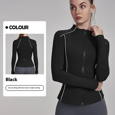Autumn And Winter Fleece lined Yoga Coat Top Women's Waist Slimming Zip up Shirt Black - Shop at LoveMi