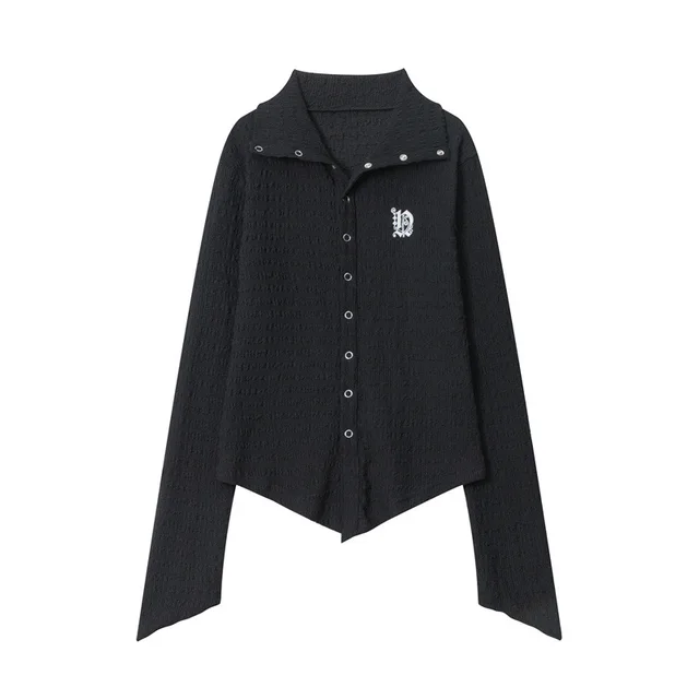 American Lapel Style Trendy Brand College Style Ins Embroidery Long Sleeve Black - Shop at LoveMi