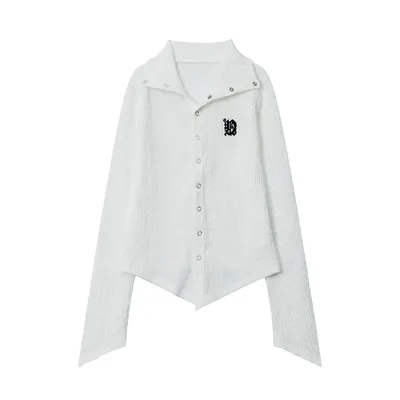 American Lapel Style Trendy Brand College Style Ins Embroidery Long Sleeve White - Shop at LoveMi