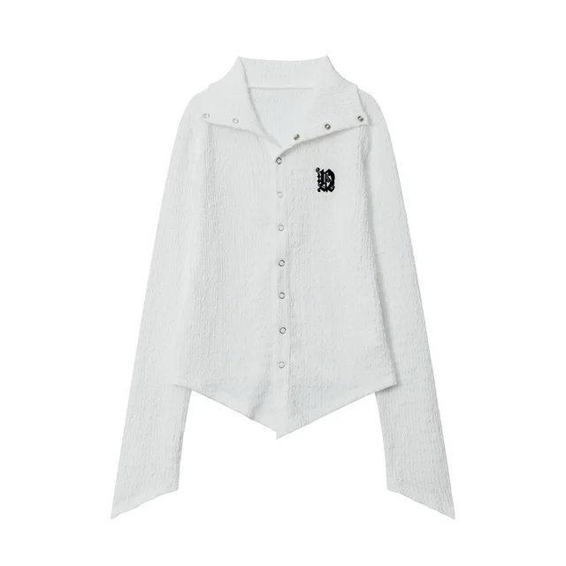 American Lapel Style Trendy Brand College Style Ins Embroidery Long Sleeve White - Shop at LoveMi