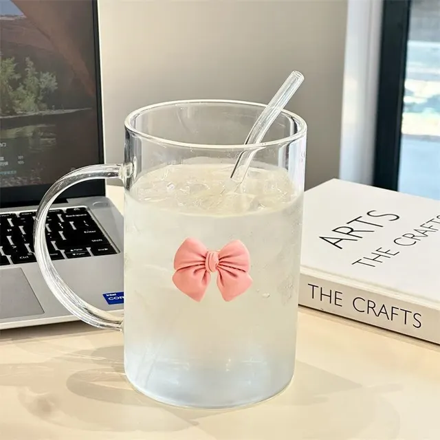 Large Capacity Cup With Straw High Temperature Resistant Bow Glass Princess Cup 1000Ml Cup Straw - Shop at LoveMi