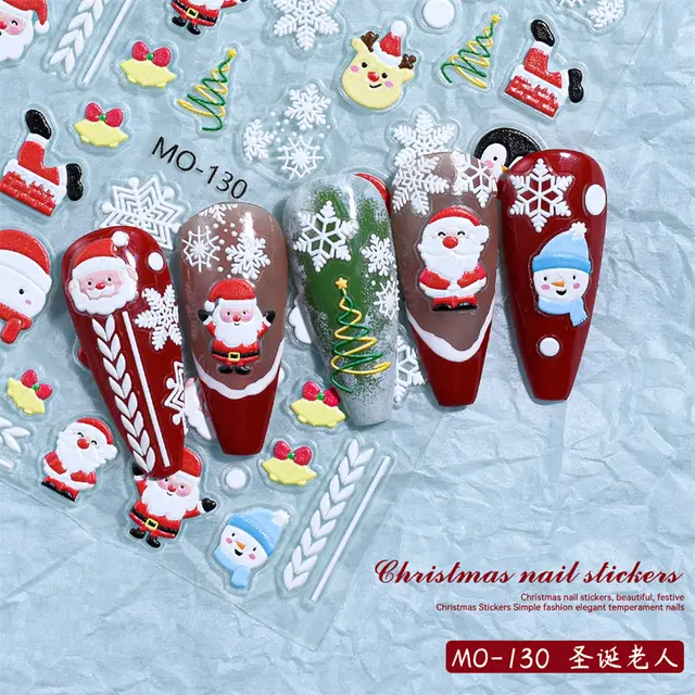 Christmas Relief Nail Stickers Paper Tape Adhesive Waterproof Embossed Sticker Mo130 - Shop at LoveMi
