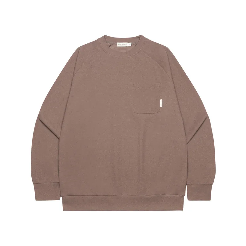 American Waffle Solid Color Round Neck Retro Loose Couple Sweater - Brown