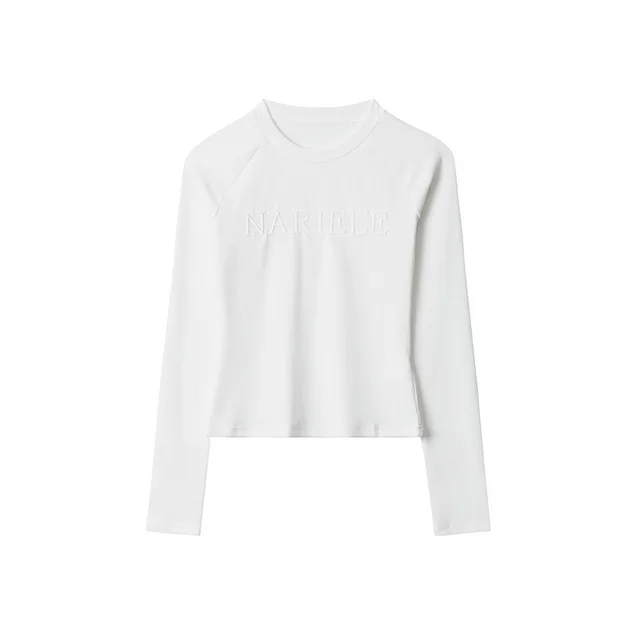 European And American Style Round Neck Letter Embroidery Design Casual All matching Tops White - Shop at LoveMi