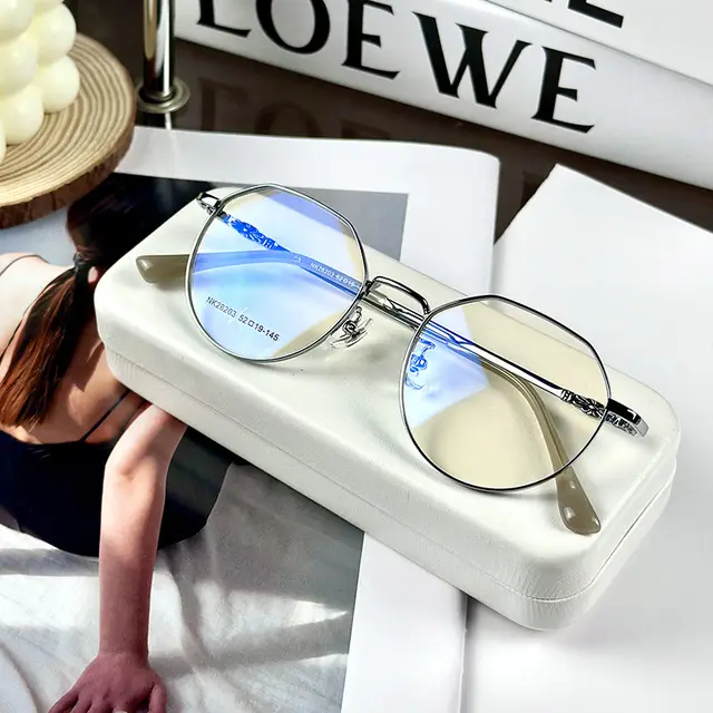 Fashion Retro Glasses Frame Optical Big Round Frame Metal Leg Simple Korean Style Silver - Shop at LoveMi