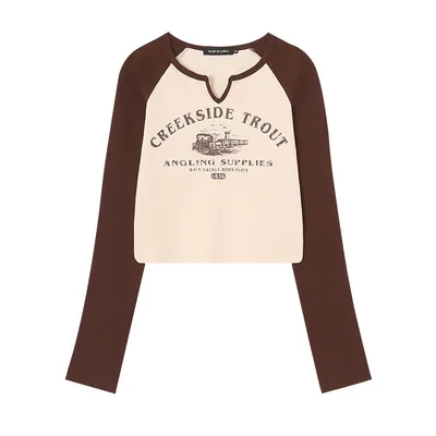 American Short sleeved T shirt Hot Girl Retro Slim Bottoming Shirt Apricot - Shop at LoveMi