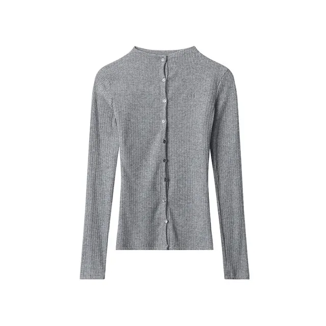Button Design New Slim Fit Slimming Versatile Top Gray - Shop at LoveMi