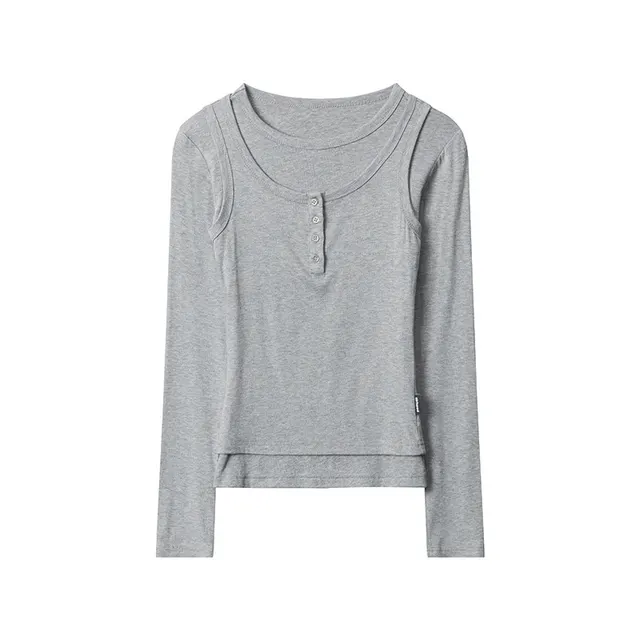 Leisure Long Sleeve Solid Color Slim Pullover Gray - Shop at LoveMi