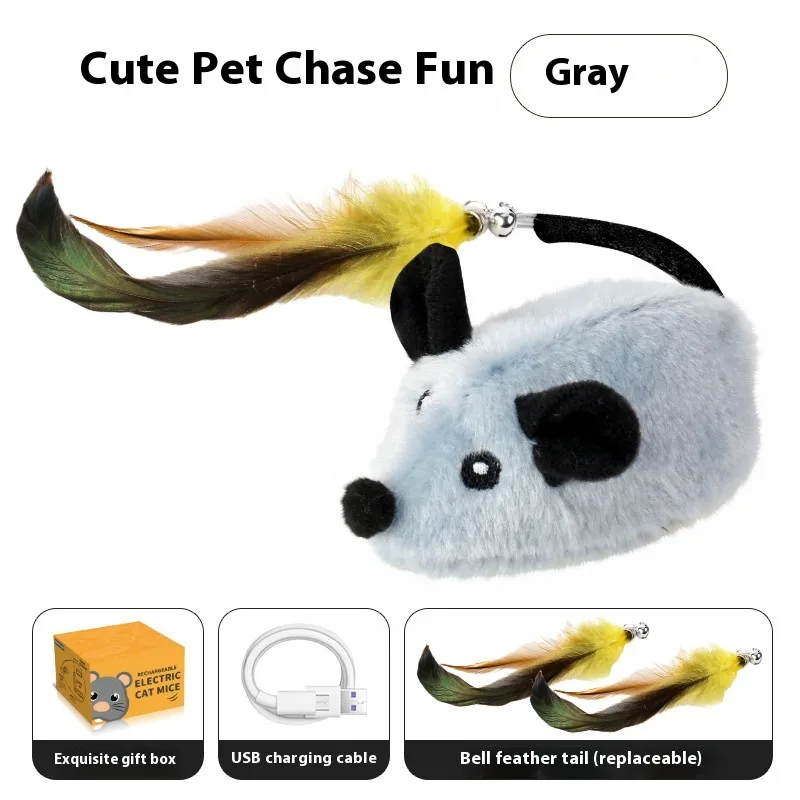 Intelligent Charging Simulation Electric Little Mouse Cat Teaser Toy Gray Double Tail Decoration - Shop at LoveMi