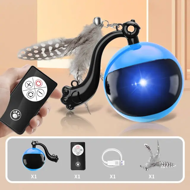 Rotating Cat Teasing Ball Light Sound Effect Self Hi Toy Blue Cat Teasing Ball - Shop at LoveMi