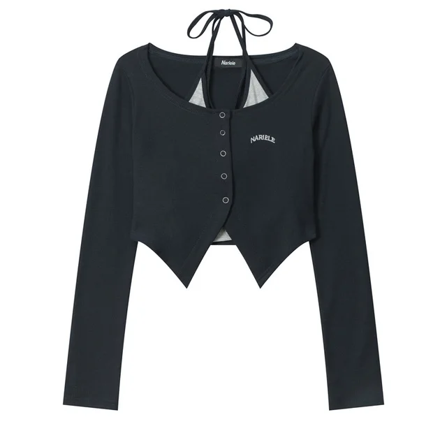 American Contrast Color Cardigan Two piece Sling Sapphire Blue - Shop at LoveMi