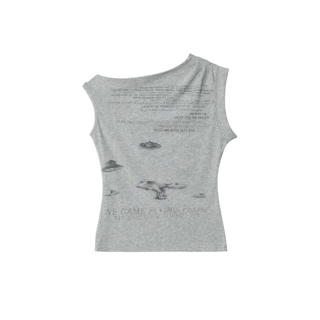 Irregular Shoulder Design T shirt Heart Women's Short Flower Gray - Shop at LoveMi