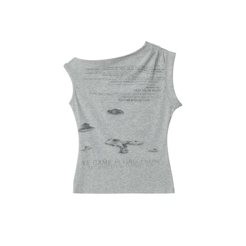 Irregular Shoulder Design T shirt Heart Women's Short Gray - Shop at LoveMi