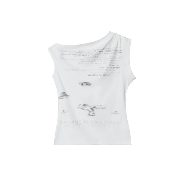 Irregular Shoulder Design T shirt Heart Women's Short White - Shop at LoveMi